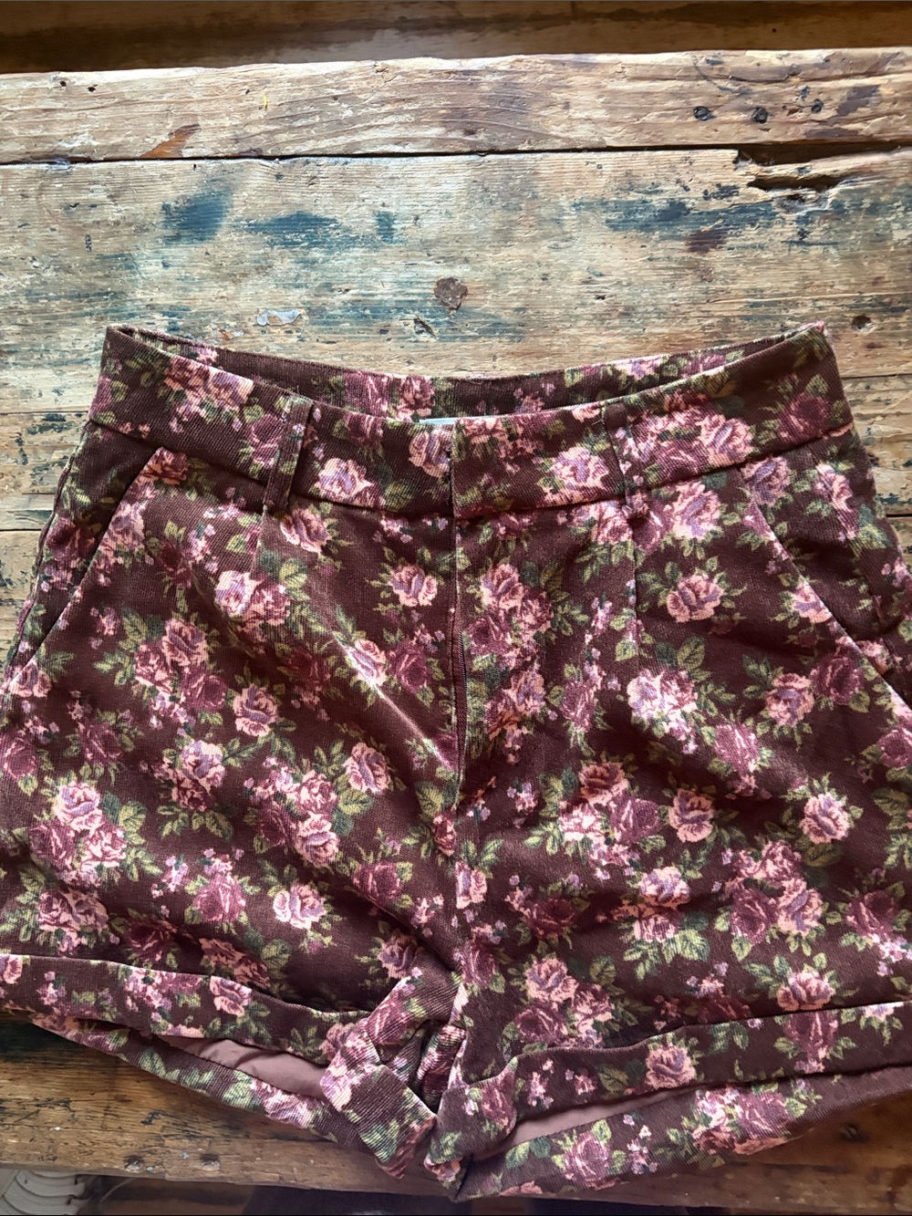 Floral Print Brown High-Waist Shorts